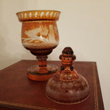 100 Years Old Amber Bohemian Glass Covered Goblet