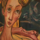 1950's Nude Girls Oil Painting Modernist  Signed