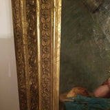 150 Years Old Oil Painting Girl With Dog Signed