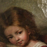 150 Years Old Oil Painting Girl With Dog Signed