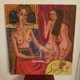 1950's Nude Girls Oil Painting Modernist  Signed