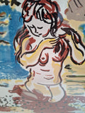 Vintage Nude Girl Raoul Dufy Lithograph Beach Scene Designer Frame