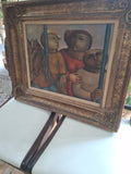 vintage Fernando Botero style oil painting fat boy Signed By Agnelo Miccoli