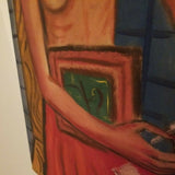 1950's Nude Girls Oil Painting Modernist  Signed