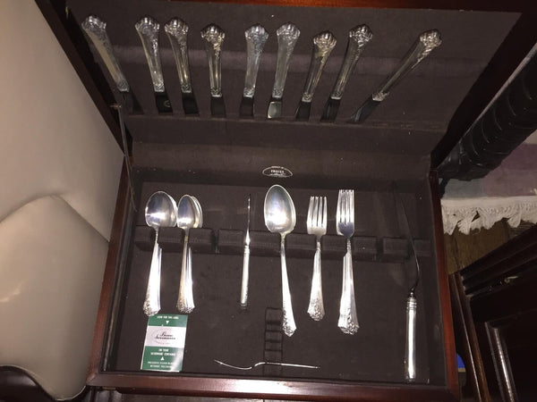 Heirloom Sterling Damask Rose Design Silverware Set for 9, Total Pieces  is 48