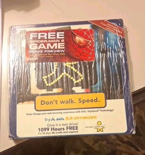 Vintage Sealed AOL 9.0 CD Optimized  1099 Hours Free with Free Spiderman 2 Game