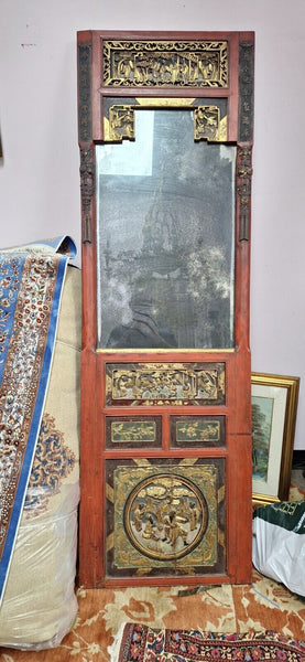 Antique Chinese Mirror 200 Years Old 75" x 24" Heavy Wooden