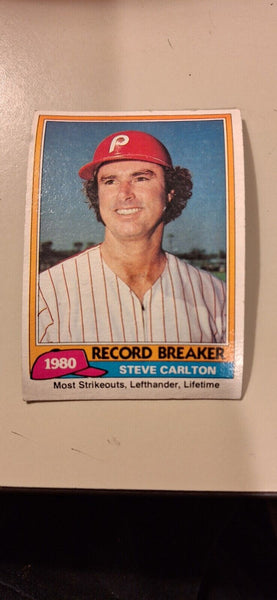 1981 Topps 202 Steve Carlton Record Breaker IMPERFECT CONDITION, SEE PICS!!