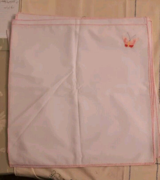 Placemats Set of 12 White with Pink Border and Butterfly 15.75" X 15.75"