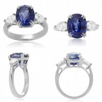 Platinum Sapphire Ring with Pear Shape Diamonds on the Side Size 6.5 Certified - Diamonds Sapphires Rubies Emeralds