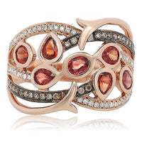 14K Rose Gold Ring with Orange Sapphires and Choclatey Diamonds in Finger Size 7 - Diamonds Sapphires Rubies Emeralds