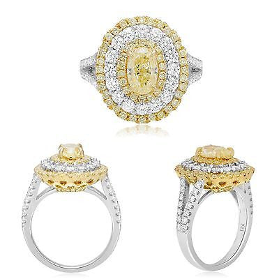 18K White & Yellow Gold Yellow Diamond Ring Size 6.5 GIA Certified - Diamonds Sapphires Rubies Emeralds