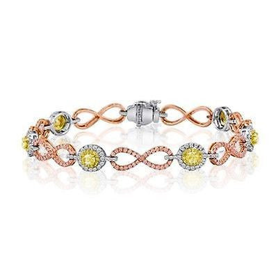 18K White Rose & Yellow Gold Bracelet with Pink Yellow White Diamonds 5.93 TCW - Diamonds Sapphires Rubies Emeralds