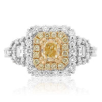 18K White & Yellow Gold Ring with Radiant Yellow Diamond Size 6.5 - Diamonds Sapphires Rubies Emeralds