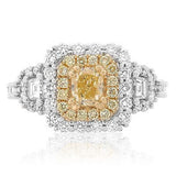 18K White & Yellow Gold Ring with Radiant Yellow Diamond Size 6.5 - Diamonds Sapphires Rubies Emeralds