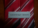 Striking 100% Silk Geoffrey Beene Fire Engine Red Tie with Black Stripes - Diamonds Sapphires Rubies Emeralds
