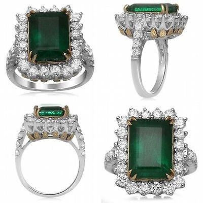 18K White & Yellow Gold Emerald Ring 8.74 TCW Size 6.5 - Diamonds Sapphires Rubies Emeralds