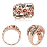 14K Rose Gold Ring with Orange Sapphires and Choclatey Diamonds in Finger Size 7 - Diamonds Sapphires Rubies Emeralds