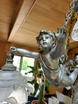 Antique  chandelier floating  cherub putti cupid art glass 100 years