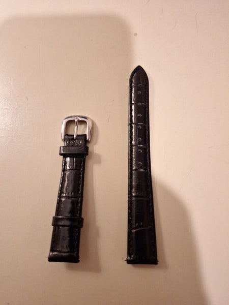 Tiamo GENUINE LEATHER 14 MM WATCH STRAP Black NEW Stainless Steel Buckle