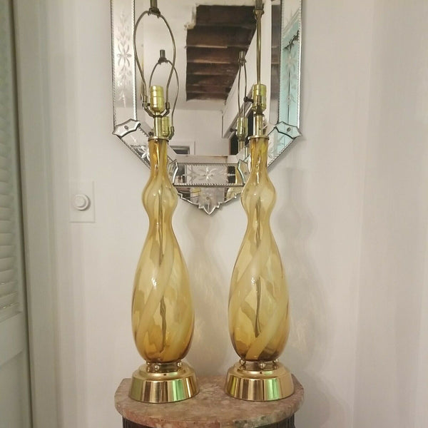 Pair of Mid Century Modern Murano Italian Glass Lamps