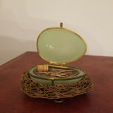 Museum Antique French Opaline Egg Jewel Box Jade