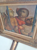 vintage Fernando Botero style oil painting fat boy Signed By Agnelo Miccoli