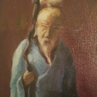 Antique Chinese Figure Painting Signed oil On Canvas