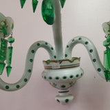 Pair Of 3 Light  Crystal Overlay White And Green Sconces