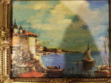 Framed Painting On Canvas Of Mediterranean Coastal Scene (Possible Greece)