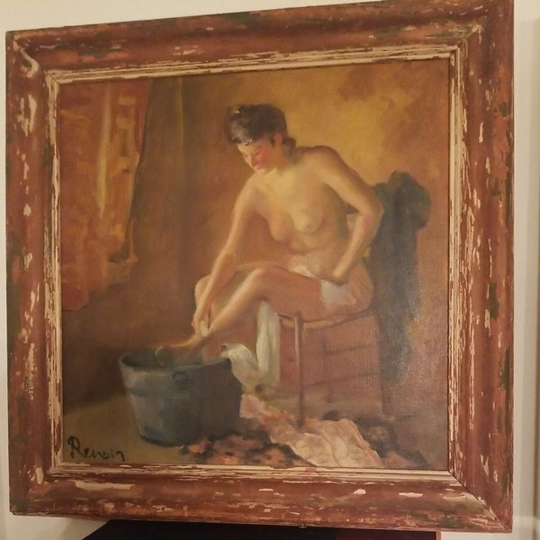 Antique Nude Painting Signed Renoir With Label