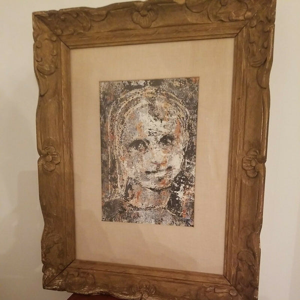 Mid century Modern Abstract Hand Painted Painting of Little Girl