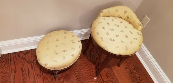 Upholstered Round Bench with Matching Foot Stool, Great Upholstery! - Diamonds Sapphires Rubies Emeralds