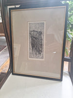 Antique Signed Surrealist Etching Framed