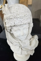 Signed Antique Marble Russian Sculpture of Boy - Diamonds Sapphires Rubies Emeralds