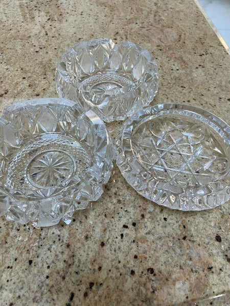 3 Crystal Ashtrays Possibly Bohemian