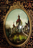 Pair Of Framed Oval Convex Glass Paintings Castles IMPERFECT CONDITION SEE PICS!