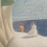 Antique WC Painting Nude By Beach Signed