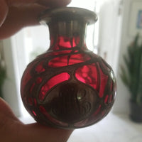 Antique Sterling silver Overlay Ruby Glass Vase #9508