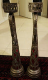 Pair of Tall Metal and Red Glass Indian Candle Holders