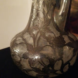 Large Antique Sterling silver Overlay Glass Ewer