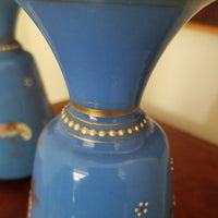 Paur Of Antique Moser Opaline Footed Vases