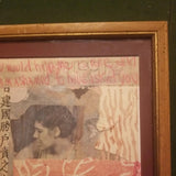 Vintage Collage Art Mixed Media Chinese  Caligraphy Framed Art Signed #9508