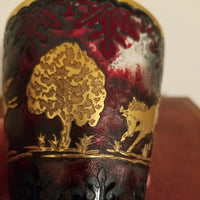 Antique Museum Bohemian Ruby Raised Gold Glass