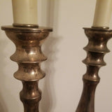 Pair Of Vintage Silvered Large Candlestick Lamps