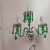 Pair Of 3 Light  Crystal Overlay White And Green Sconces