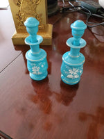 Pair of Antique French Opaline Enamel Perfume Bottles