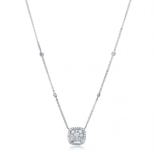 14K White Gold Necklace (Chain Pendant) with Diamonds