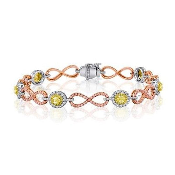 18K White Rose & Yellow Gold Bracelet with Pink Yellow White Diamonds 5.93 TCW - Diamonds Sapphires Rubies Emeralds