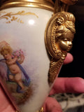 Antique French Sevres Bronze Champleve Ormolu with Nude Putti Cherub Girl - Diamonds Sapphires Rubies Emeralds